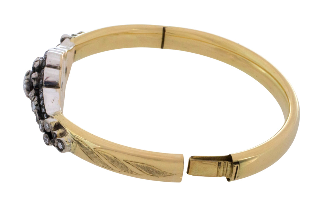 Vintage rose cut diamond bracelet in 14 carat gold and silver-Bracelets-The Antique Ring Shop