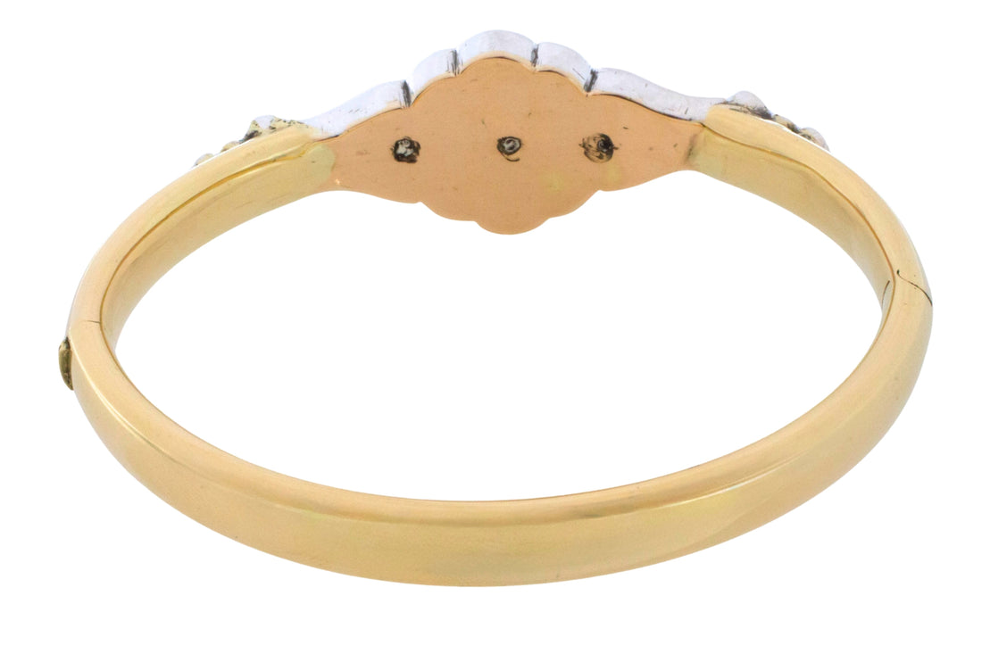 Vintage rose cut diamond bracelet in 14 carat gold and silver-Bracelets-The Antique Ring Shop