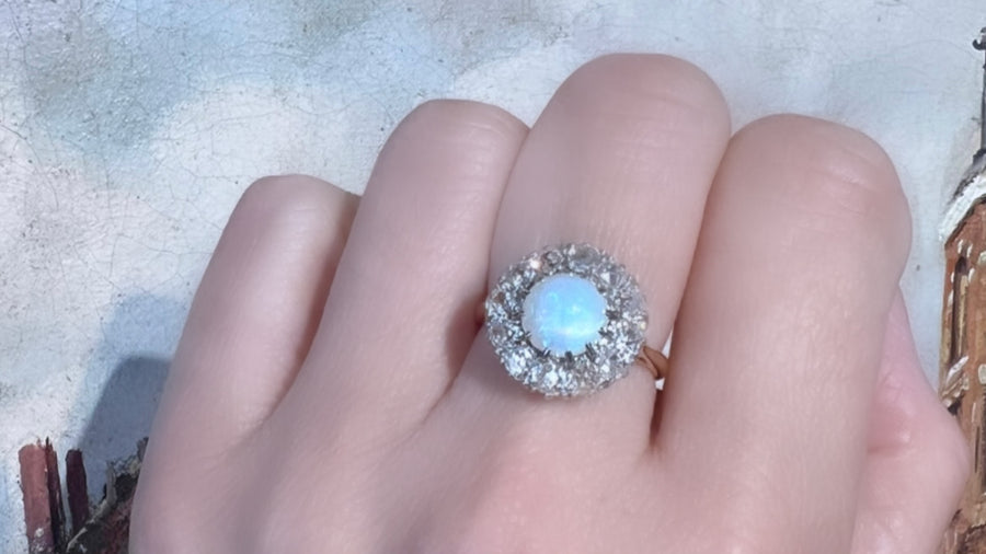 Victorian old cut diamond and opal ring-Antique rings-The Antique Ring Shop