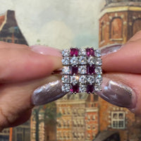Vintage robijn en diamanten ring van witgoud