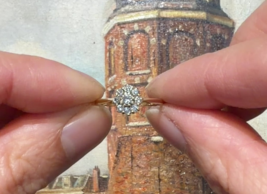 14 karaat vintage diamanten cluster ring