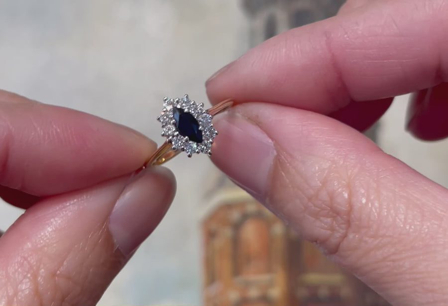 Vintage sapphire and diamond marquise ring
