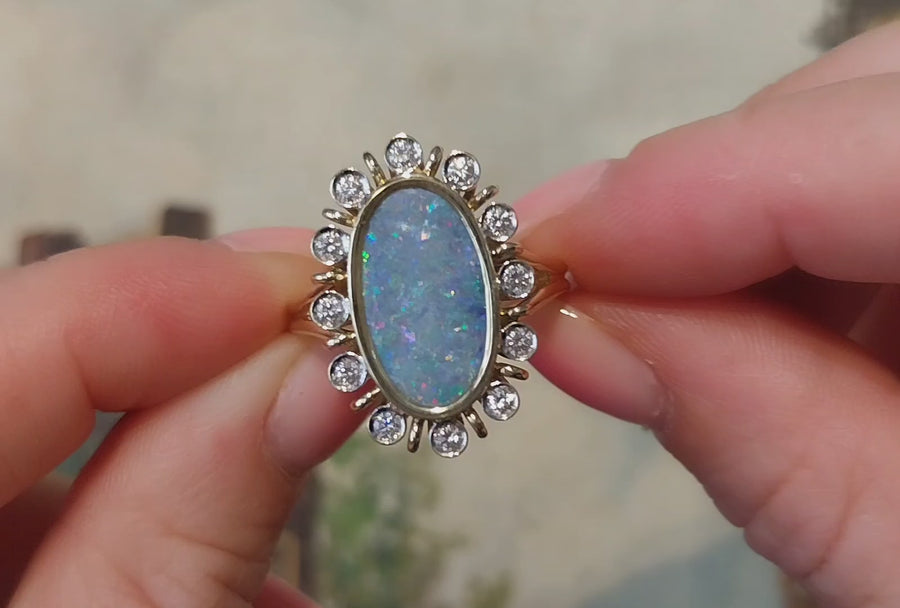 Opal doublet ring with diamonds