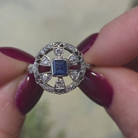 Art deco ring van platina met saffier en diamant