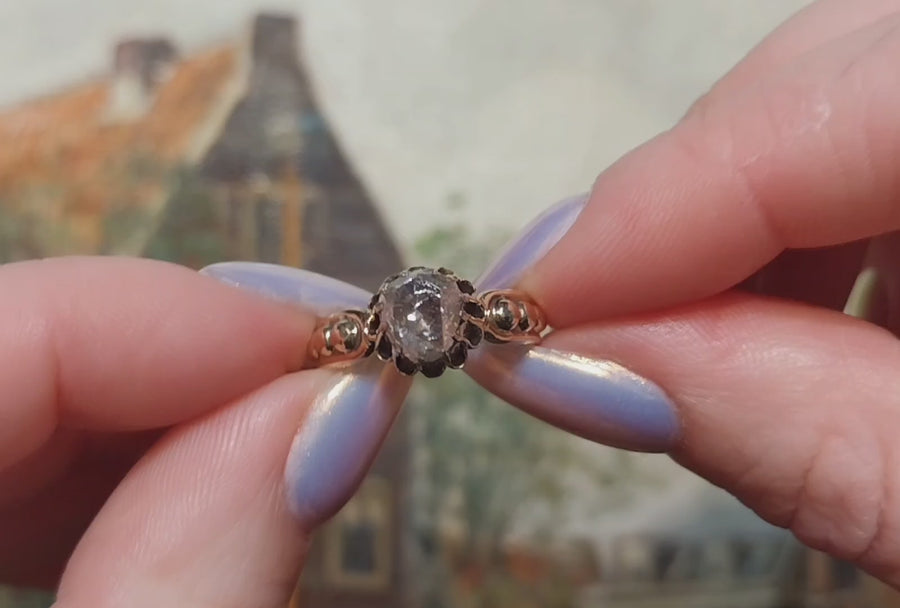 14 karaat gouden en zilveren solitair ring gezet met een roosgeslepen diamant