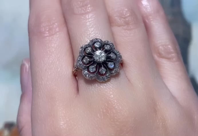 Vintage rose diamond cluster ring in silver and gold