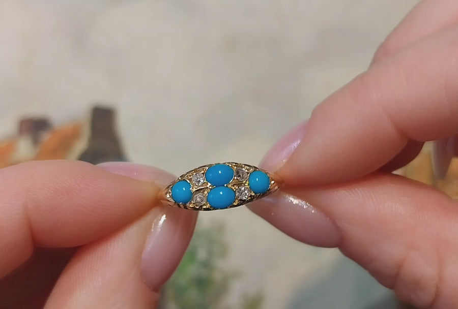 Edwardiaanse turkoois en diamanten ring uit 1913