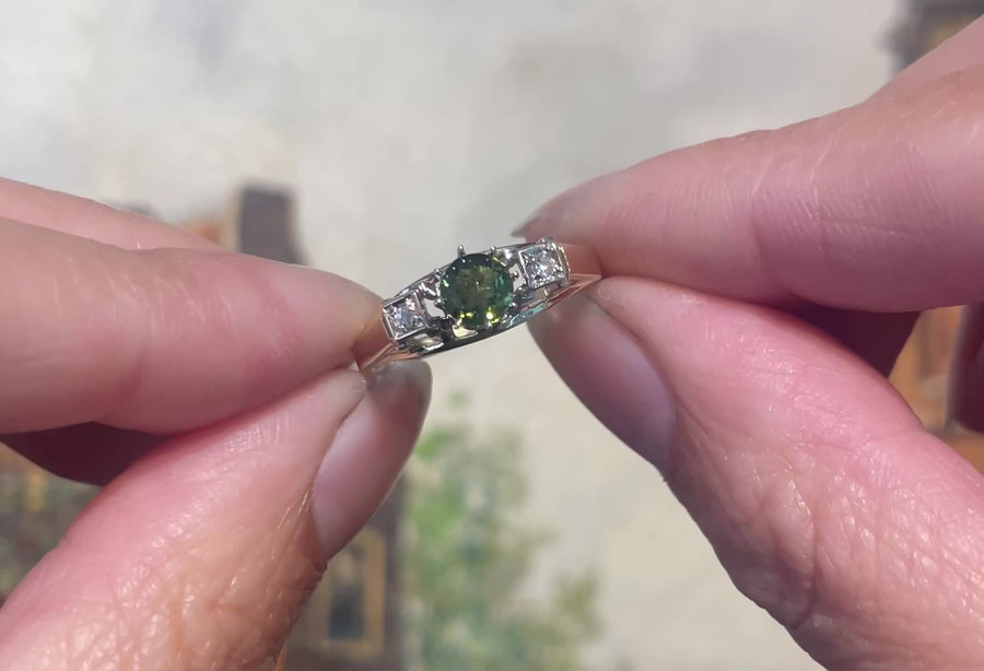 Vintage tourmaline and diamond ring in 14 carat gold