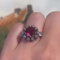 Rhodolite garnet and diamond cluster ring in silver and gold