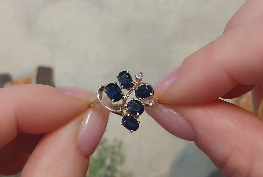 Saffier en diamant ring in 14 karaat goud
