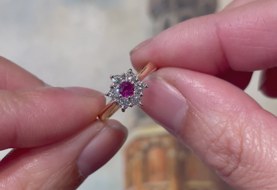 Vintage ruby and diamond cluster ring