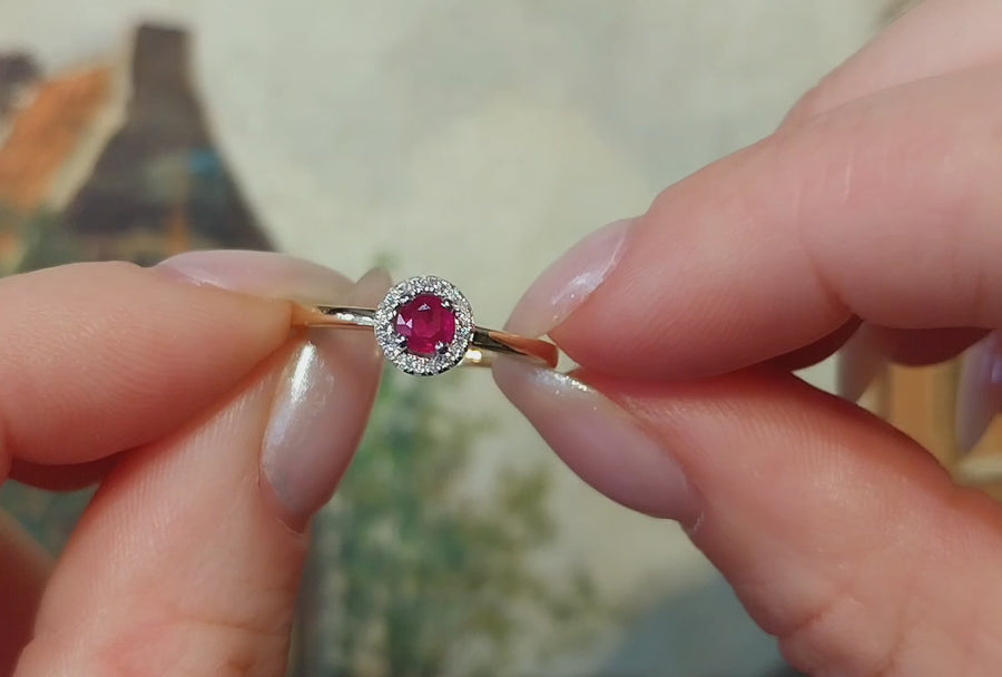 Vintage ruby and diamond cluster ring