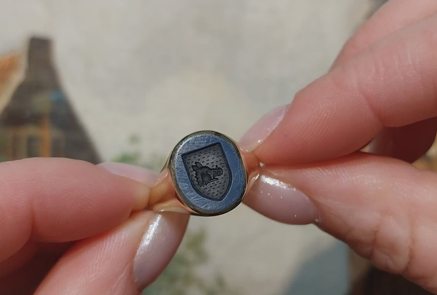 Vintage zegelring met gravure