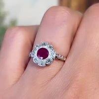 Vintage ruby and diamond ring in platinum and gold