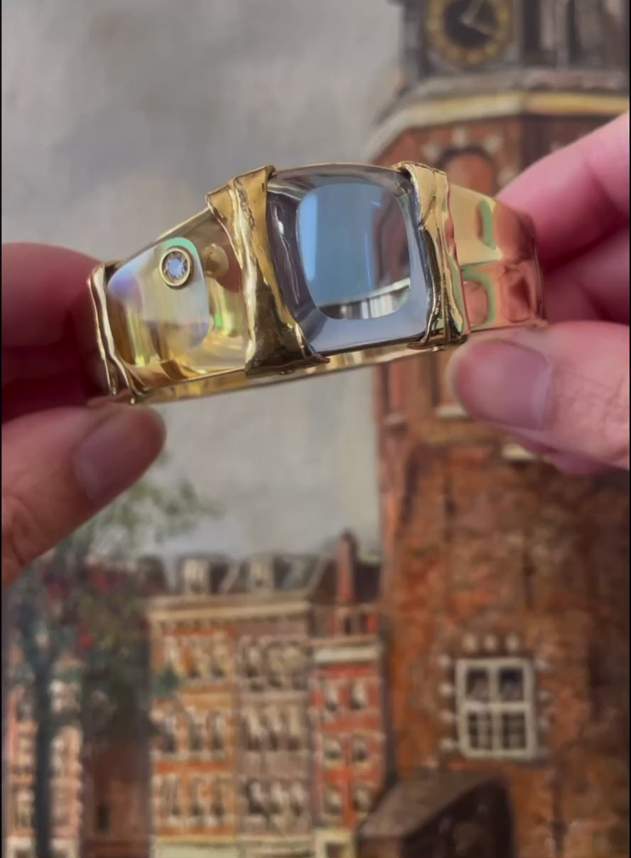 Vintage 18 carat gold topaz, citrine and diamond bracelet