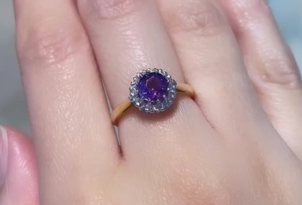 Amethyst and diamond ring in 18 carat gold