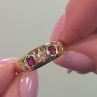 Ruby and old cut diamond gypsy ring from 1905
