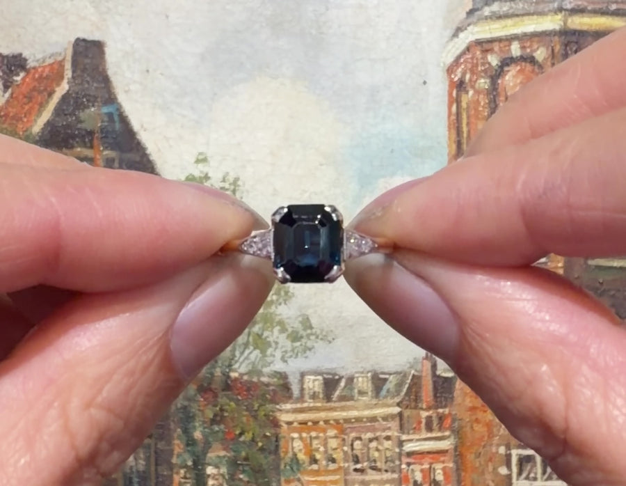 Vintage saffier en diamanten ring van 18 karaat goud