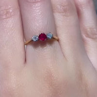 Ruby and diamond three stone ring