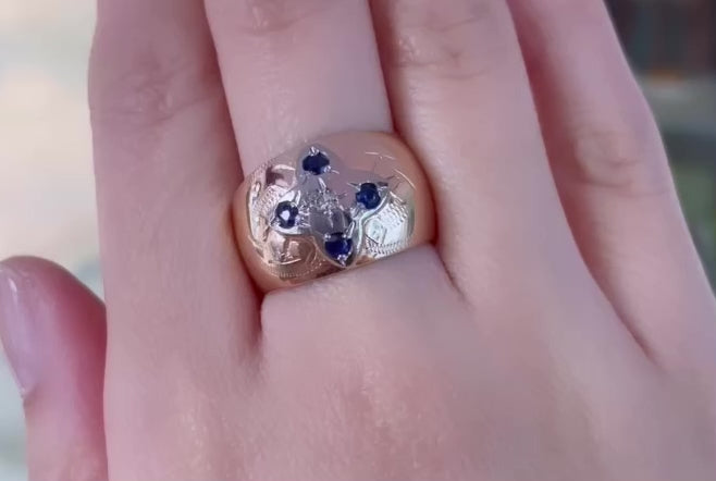 Saffier en diamanten band van 14 karaats goud