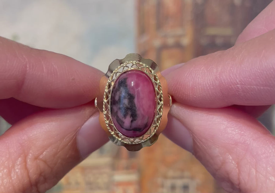 Rhodochrosite ring in 14 carat gold