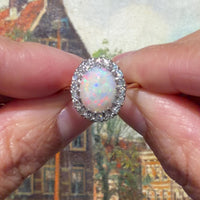 Vintage opal and diamond cluster ring