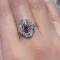 Baguette diamond and ruby ring in 18 carat gold
