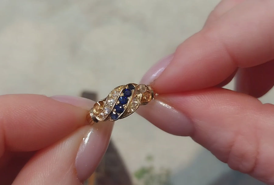 Victorian 18 carat gold sapphire and rose diamond ring