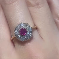 Ruby and old cut diamond cluster ring