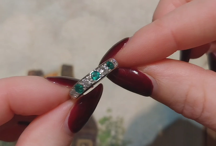 Vintage smaragd en diamanten ring
