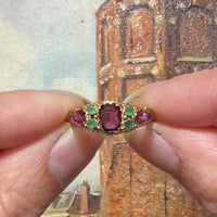 Victorian garnet and emerald ring from 1872