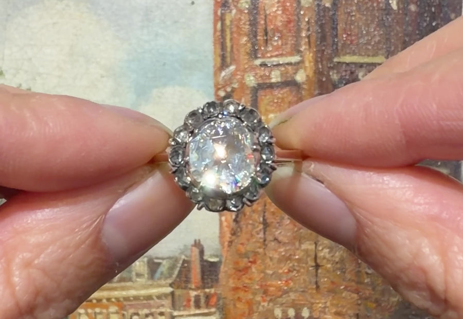 Vintage roos diamanten ring van 14 karaat goud en zilver