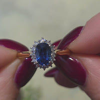 Sapphire and diamond cluster ring in 18 carat gold