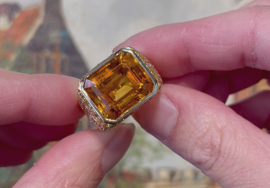 Citrine, yellow sapphire and diamond ring