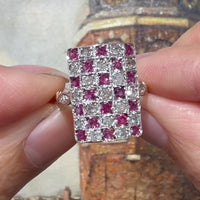 Art Deco ruby and diamond checkerboard ring