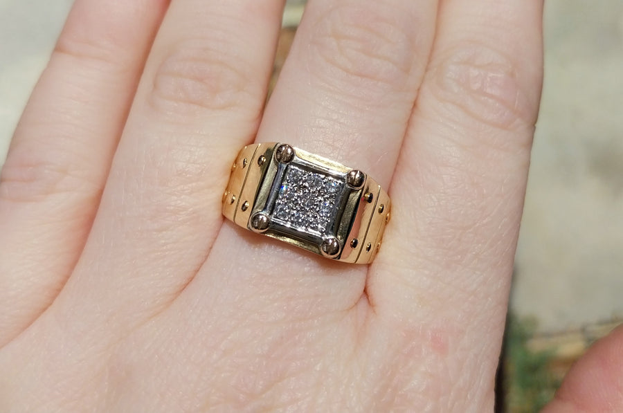 Diamond signet ring in 14 carat gold-gents rings-The Antique Ring Shop