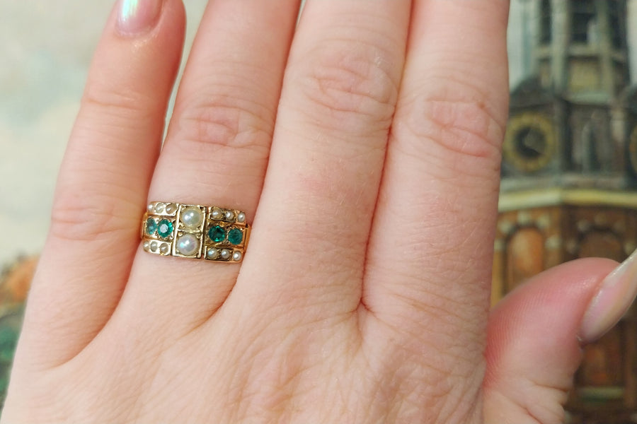 Victorian emerald and pearl ring from 1885-Antique rings-The Antique Ring Shop