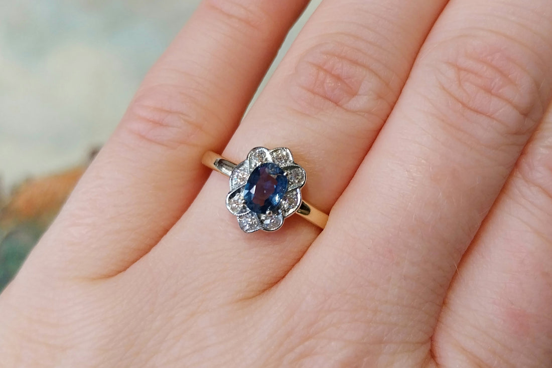 Vintage sapphire and diamond cluster ring