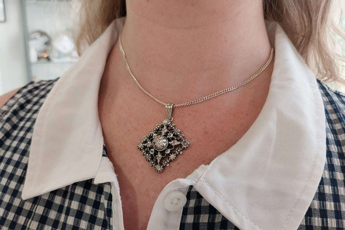 Rose diamond pendant in silver-Pendants-The Antique Ring Shop