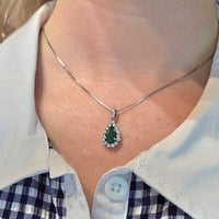 White gold emerald and diamond pendant-Pendants-The Antique Ring Shop