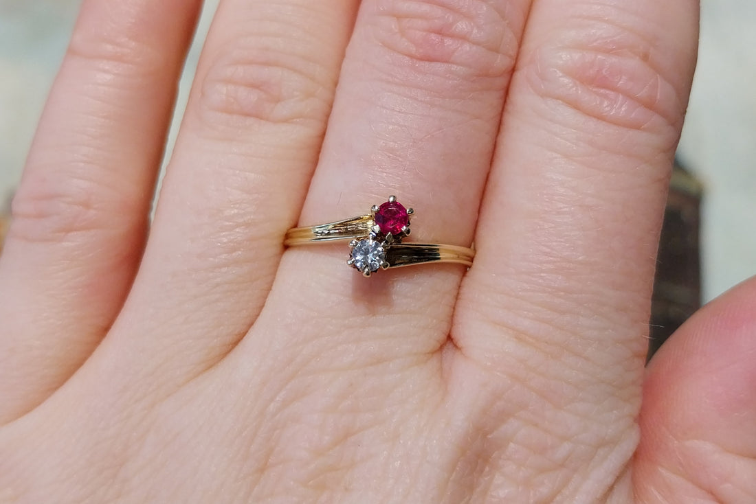 Ruby and diamond Toi et Moi ring-Vintage rings-The Antique Ring Shop