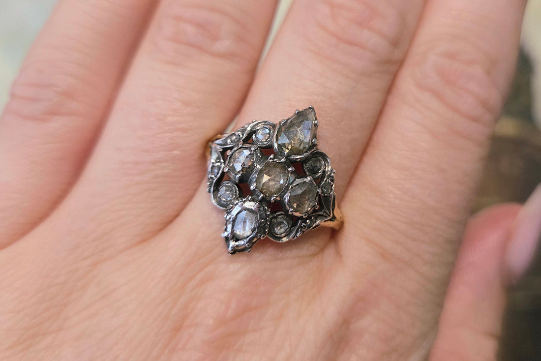 Antique rose diamond ring in silver and gold