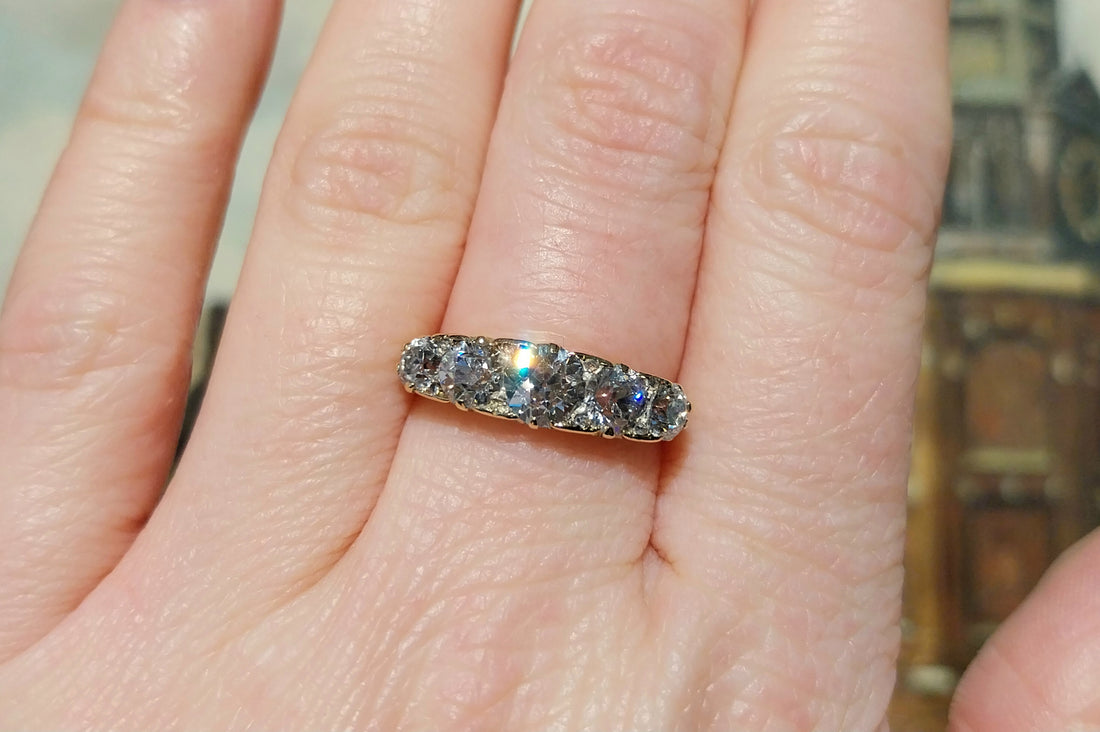 Victorian five stone old European cut diamond ring-Antique rings-The Antique Ring Shop