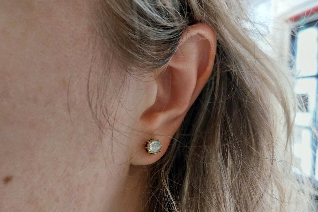 Rose diamond earrings in 14 carat gold-Earrings-The Antique Ring Shop