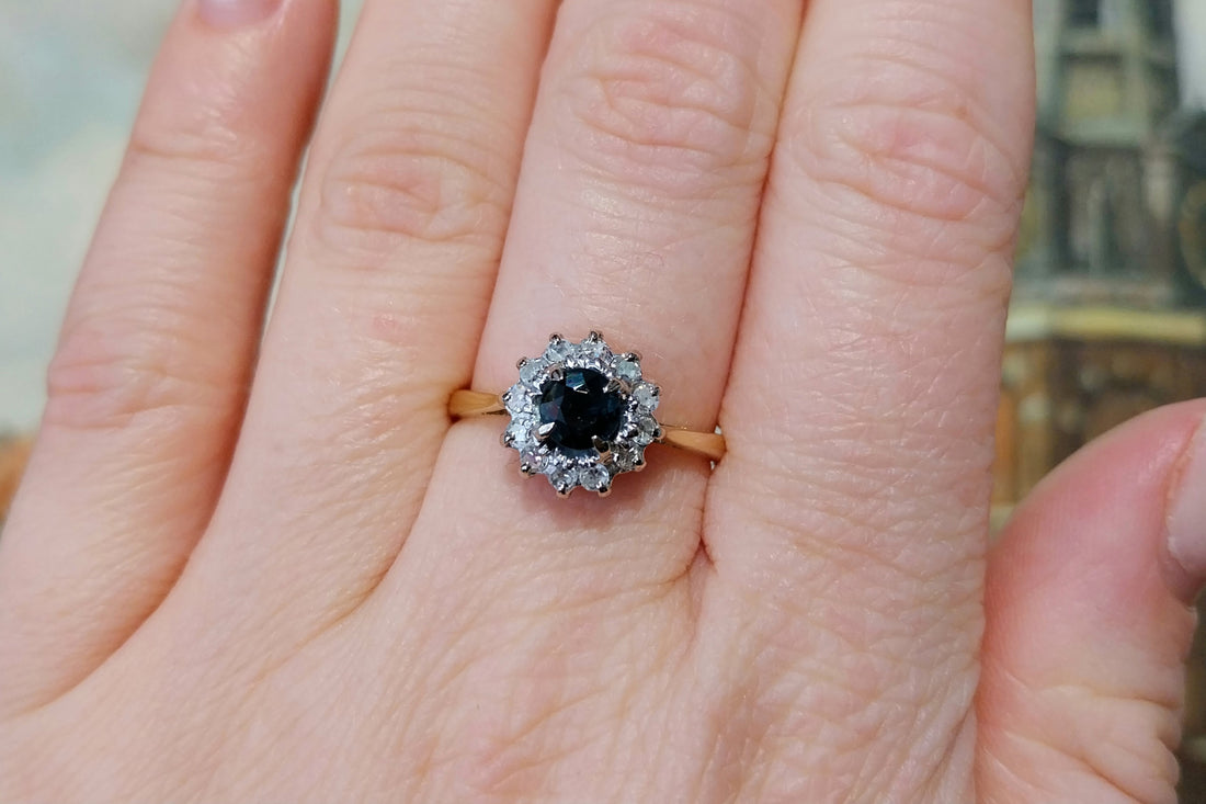 Vintage sapphire and diamond ring-engagement rings-The Antique Ring Shop