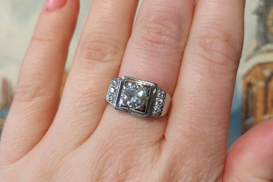 Vintage Old European cut and single cut diamond ring in white gold-Vintage Rings-The Antique Ring Shop