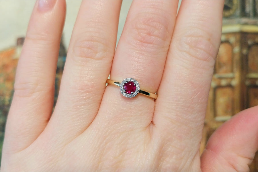 Vintage ruby and diamond cluster ring-engagement rings-The Antique Ring Shop