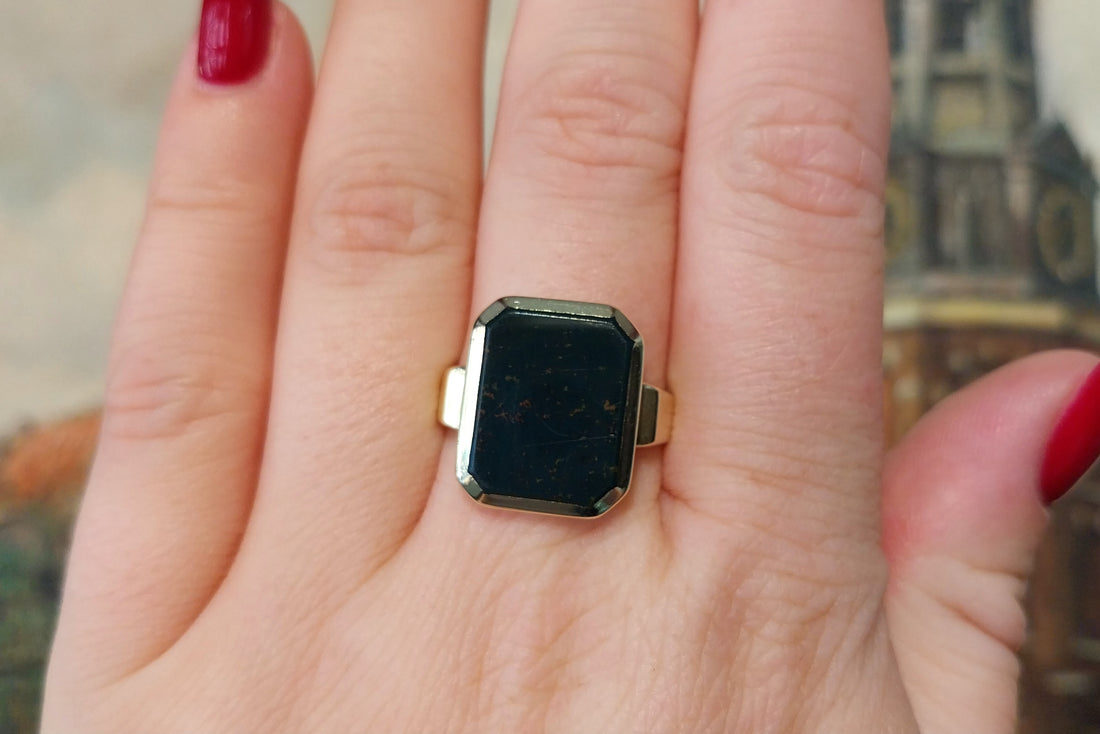 Bloodstone signet ring in 14 carat gold-gents rings-The Antique Ring Shop