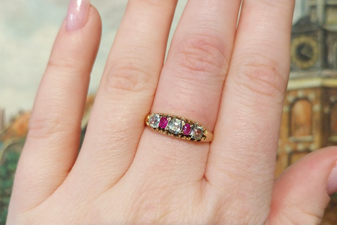 Victorian chrysoberyl and ruby ring from 1871-Antique rings-The Antique Ring Shop