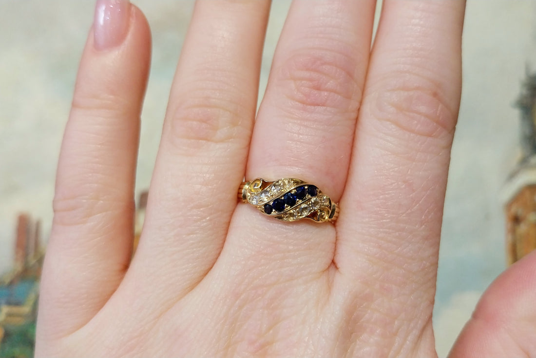 Victorian 18 carat gold sapphire and rose diamond ring-Antique rings-The Antique Ring Shop